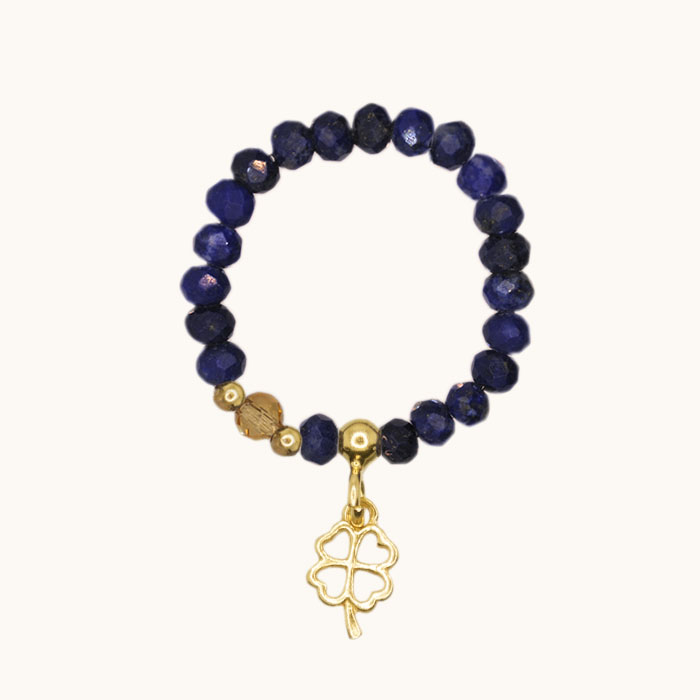 PE106 Pierścionek elastyczny z lapis lazuli, spinelem oraz srebrem pozłacanym 24K