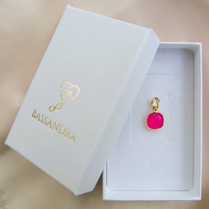 D12 Charms z agatem różowym, ze srebra pozłacanego 24K