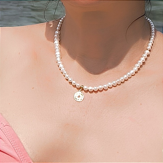 N91 NASZYJNIK Z PEREŁ I SREBRA 925 Z 18K ZŁOTEM