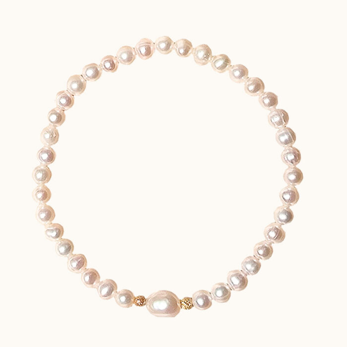 BDE127 BRANSOLETKA ELASTYCZNA Z PEREŁ I SREBRA Z 18K ZŁOTEM