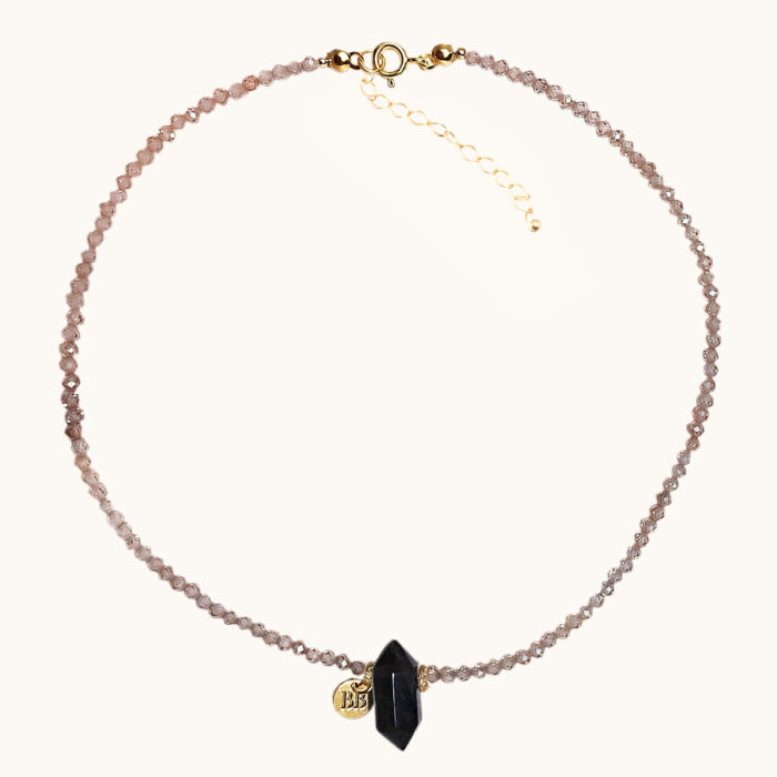 N88 Naszyjnik z Cyrkonii, Labradorytu oraz srebra z 18K złotem