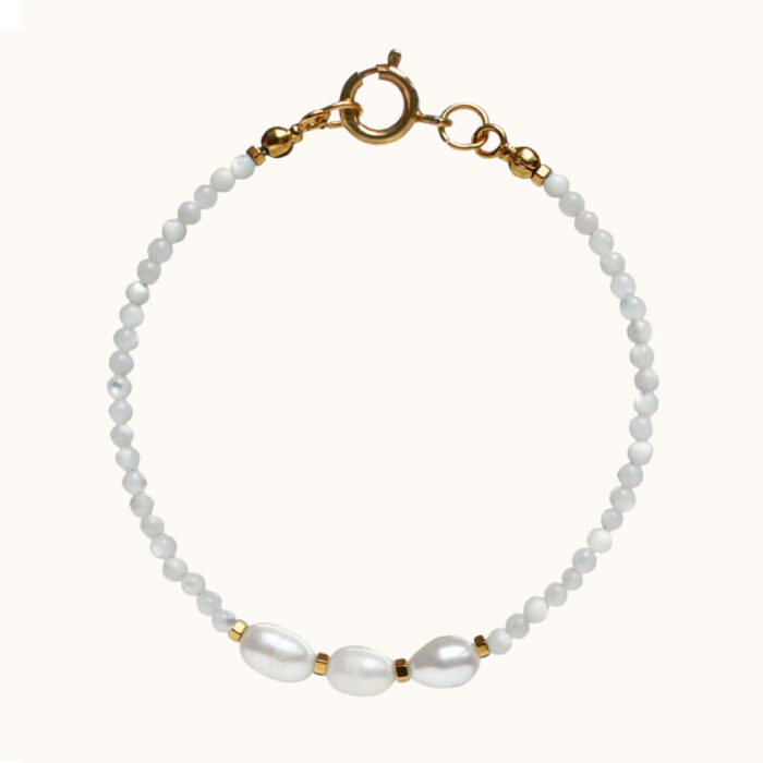 BDZ65 Bransoletka z pereł i masy perłowej oraz srebra z 18K złotem